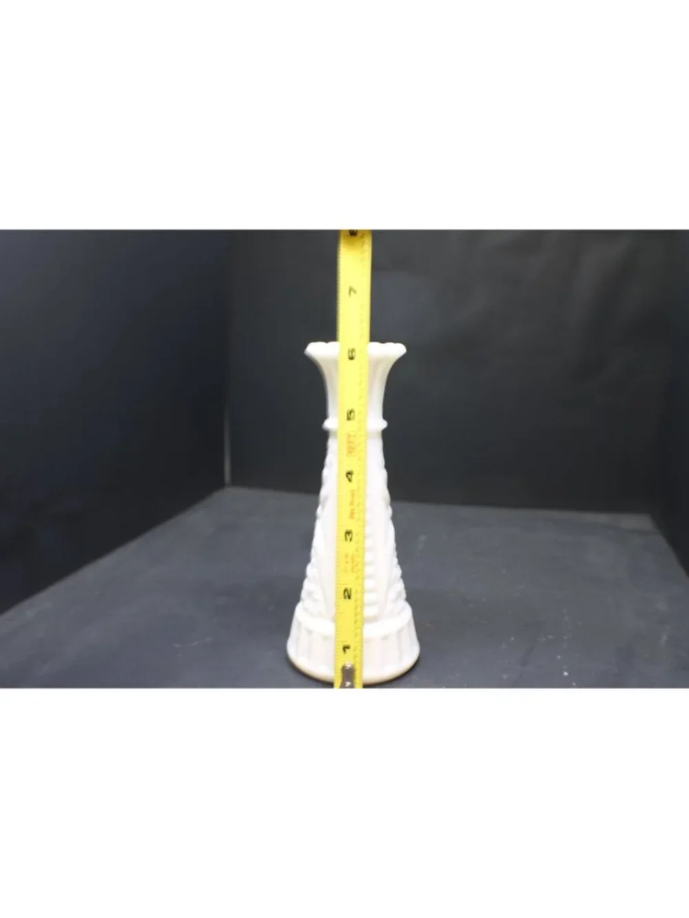 White Milk Glass Vase Diamond Ribbed Pattern 6.5